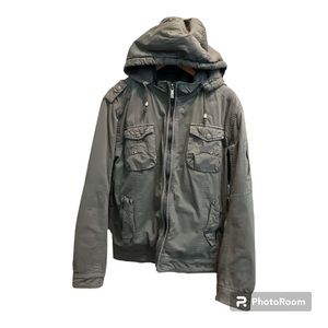 Mens PX  Gray Zip Up Sherpa Lined Hooded Jacket L EUC